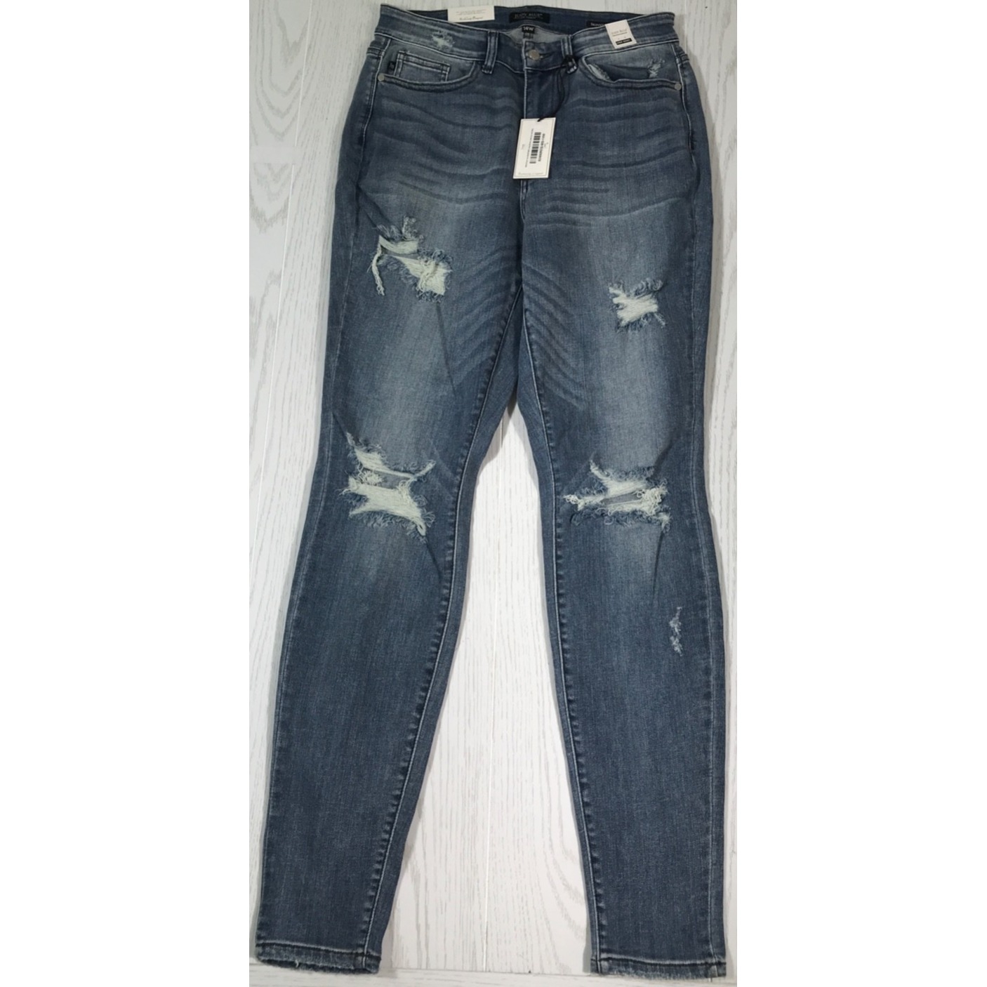 Judy Blue Jeans Womens 14w Mid Rise Skinny Fit Denim Distressed Stretch Boho New